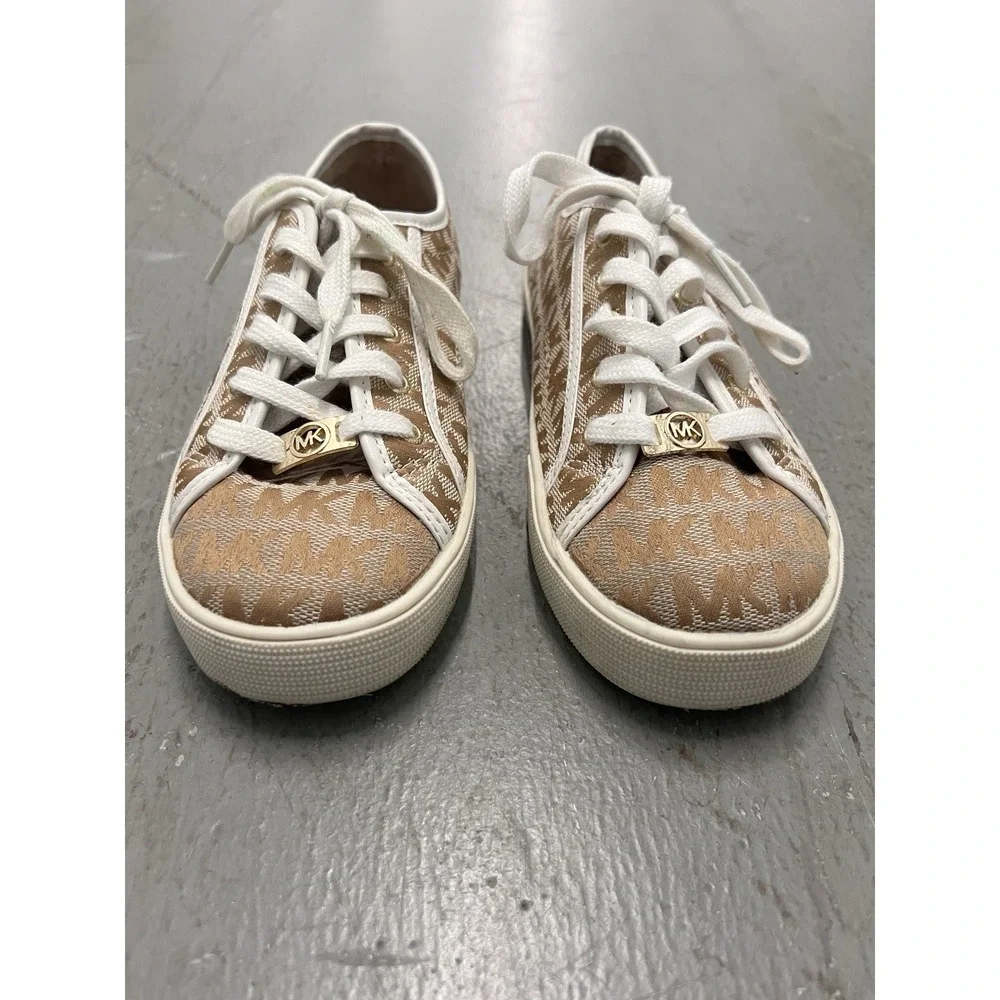 Michael Kors Girls Ivy Nettle Camel Gold MK Logo Lace Sneakers Size 3 Shoes‎